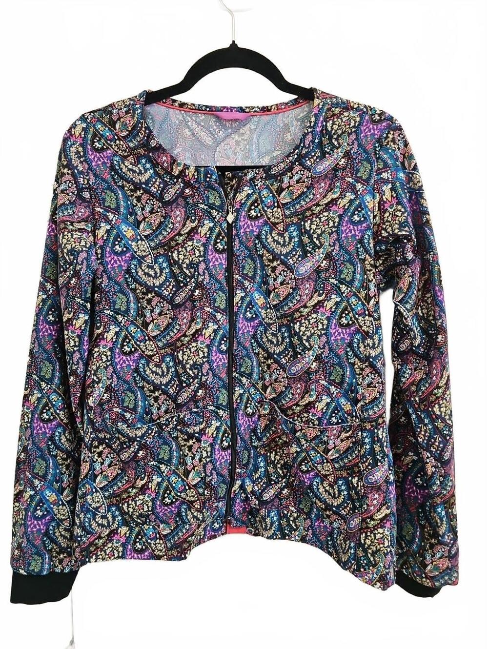 Vera Bradley Full Zip Scrub Jacket Women's S Paisley Print LS Nurses Pockets